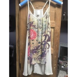 Racerback floral tunic tank top camisole tan medium Open Gates